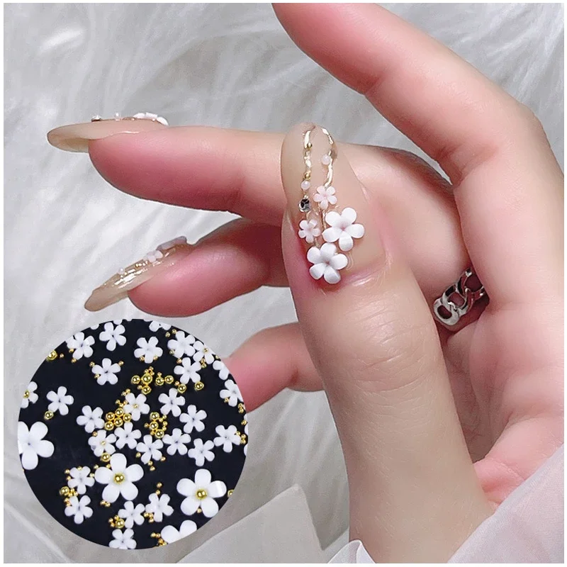 

DIY Acrylic Flower Colorful Nail Rhinestones Silver Beads Designs Beads Nail Decoration Accessories For Nail Tip