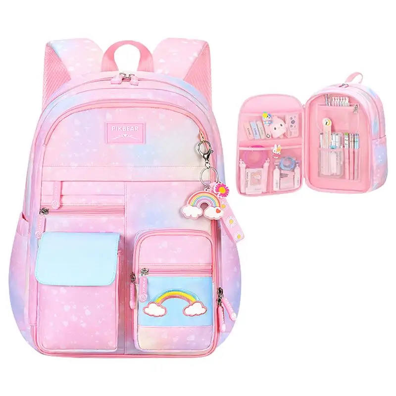 

Удобный Радужный рюкзак для школы, водонепроницаемые розовые школьные портфели с градиентом для девочек, радужная Радужная сумка для начальной школы