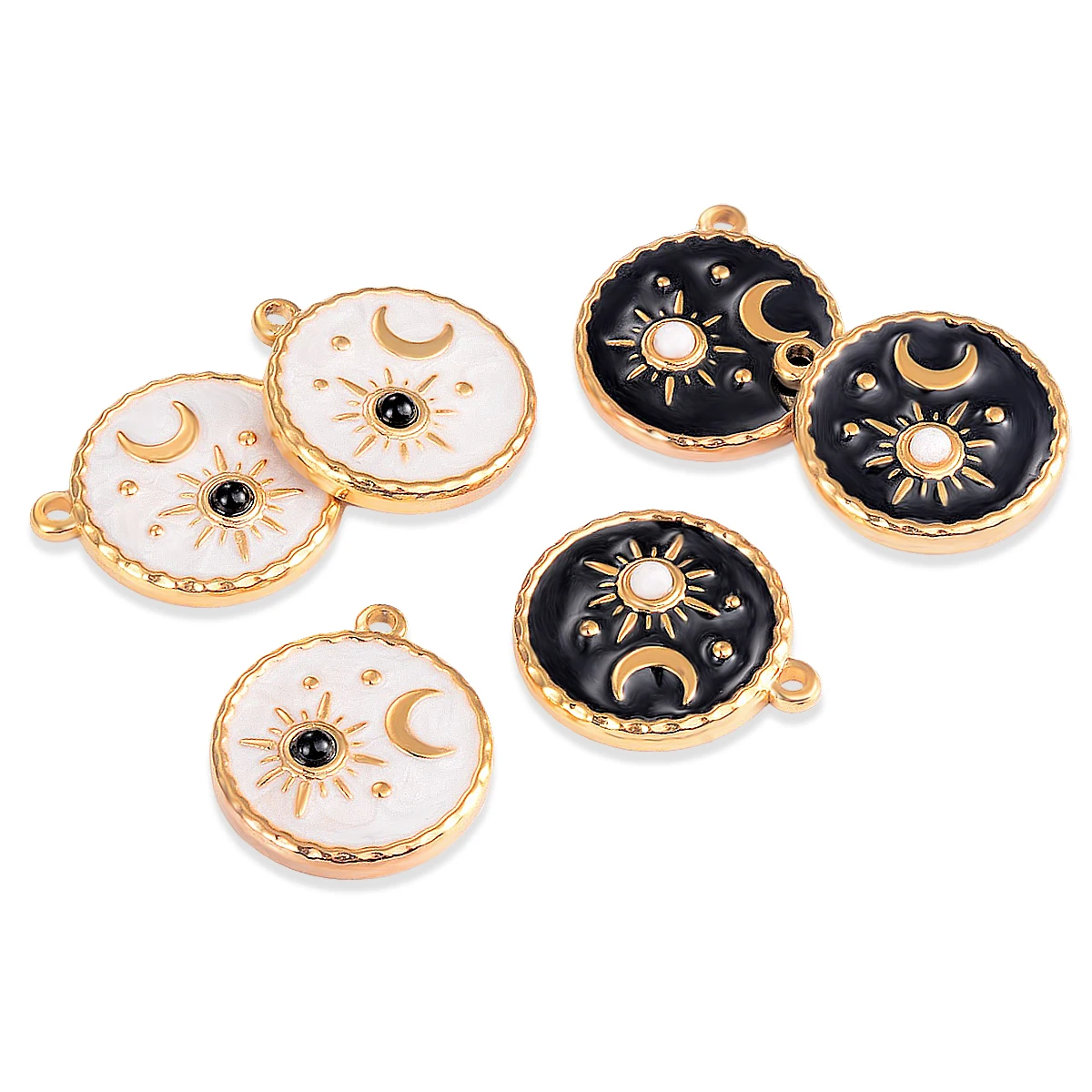 2Pcs/lot Stainless Steel Moon Sun Round Pendant Charms Gold Plated for DIY Bracelets Bangle Necklaces Jewelry Making Accessories