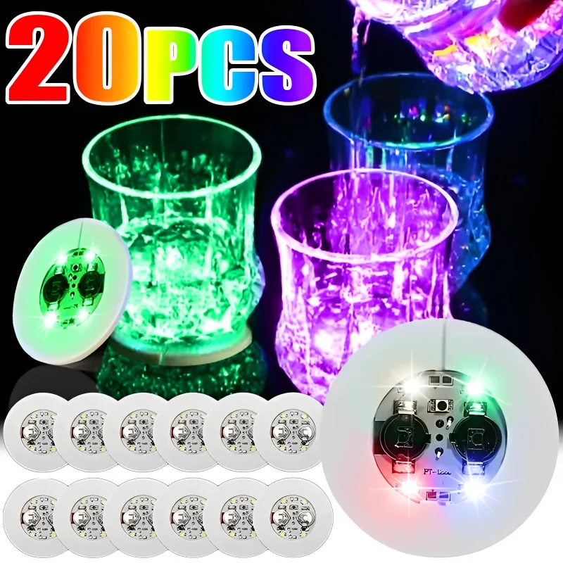 

20/10/5/1pcs LED Coaster Light Up Coasters Stickers Liquor Bottle Drink Luminous Cup Mat Club Bar Party Car Wedding Vase Decor