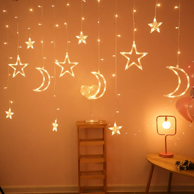

4PCS Battery Moon Star LED Fairy String Light Garland EID Mubarak Ramadan Decoration Christmas Holiday Lighting Wedding Party