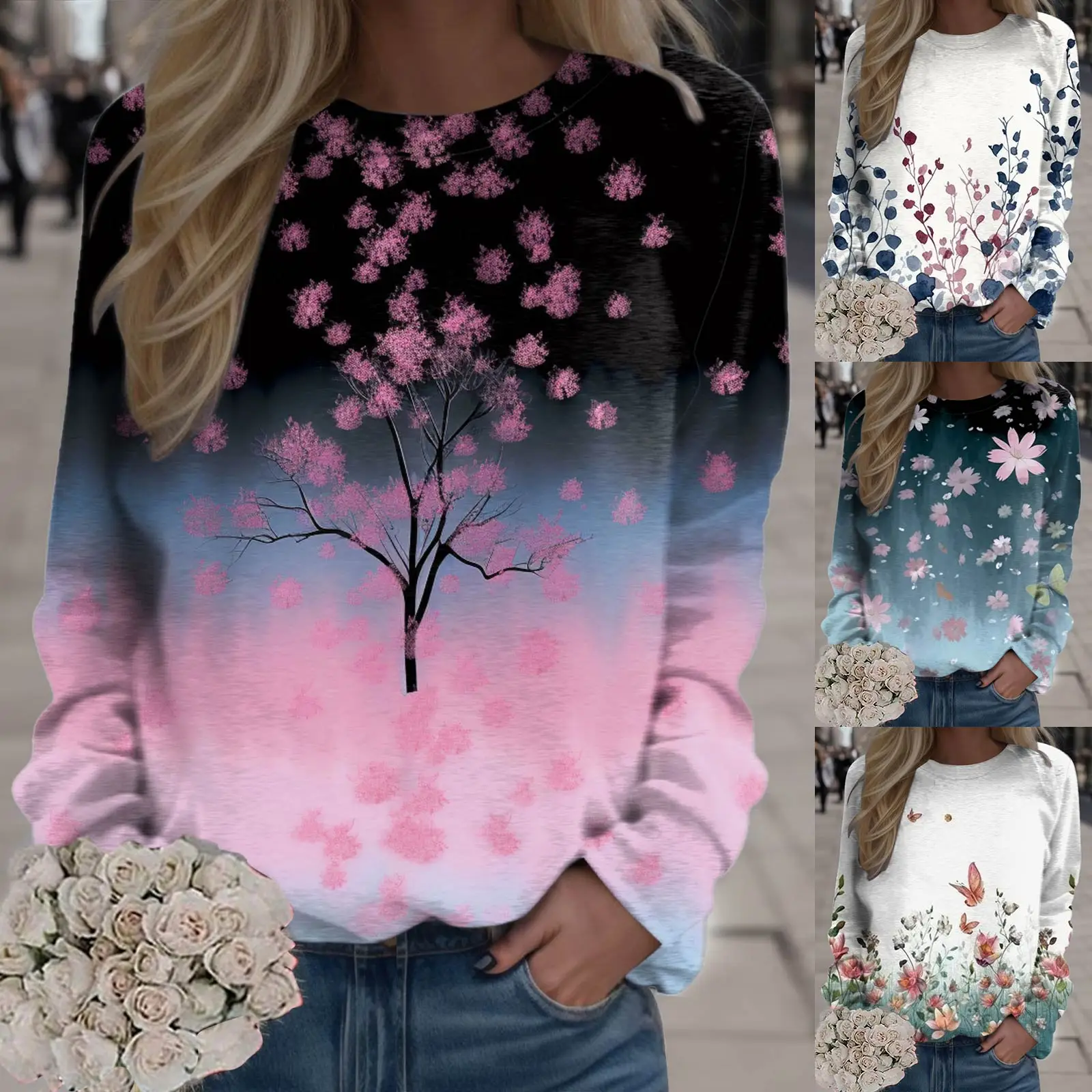 

Womens Fashion Top Gradient Print Hooded Sweatshirt Pullover Long Sleeve Sweatshirt Front Zipper Sweatshirt Women