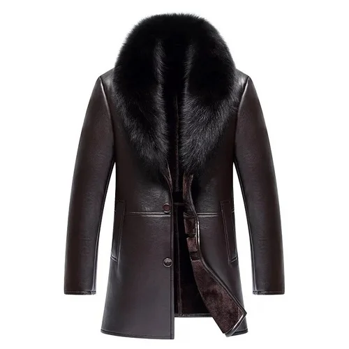 

Winter Coat Men Sheepskin Lamb Fleece Fur All-in-One Men's Mid-Length Genuine Leather Jacket Men's Lapel Fox Fur Jacket