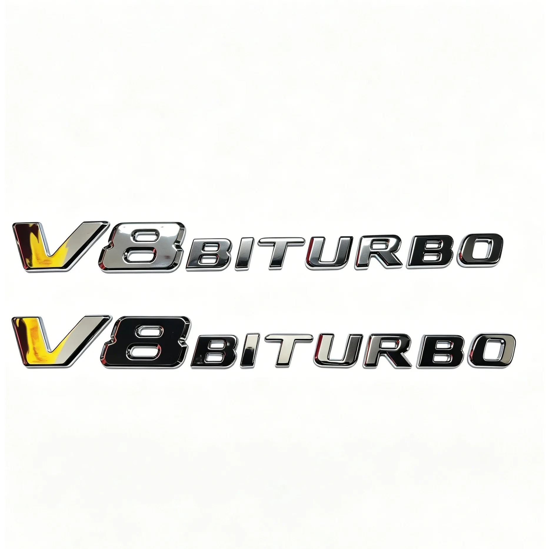 Фото 2 шт. 3D-эмблемы V8 BITURBO, наклейки на боковые крылья автомобиля для MB W204 W205 C63 W212 W213 E63 G63, аксессуары для автостайлинга №1
