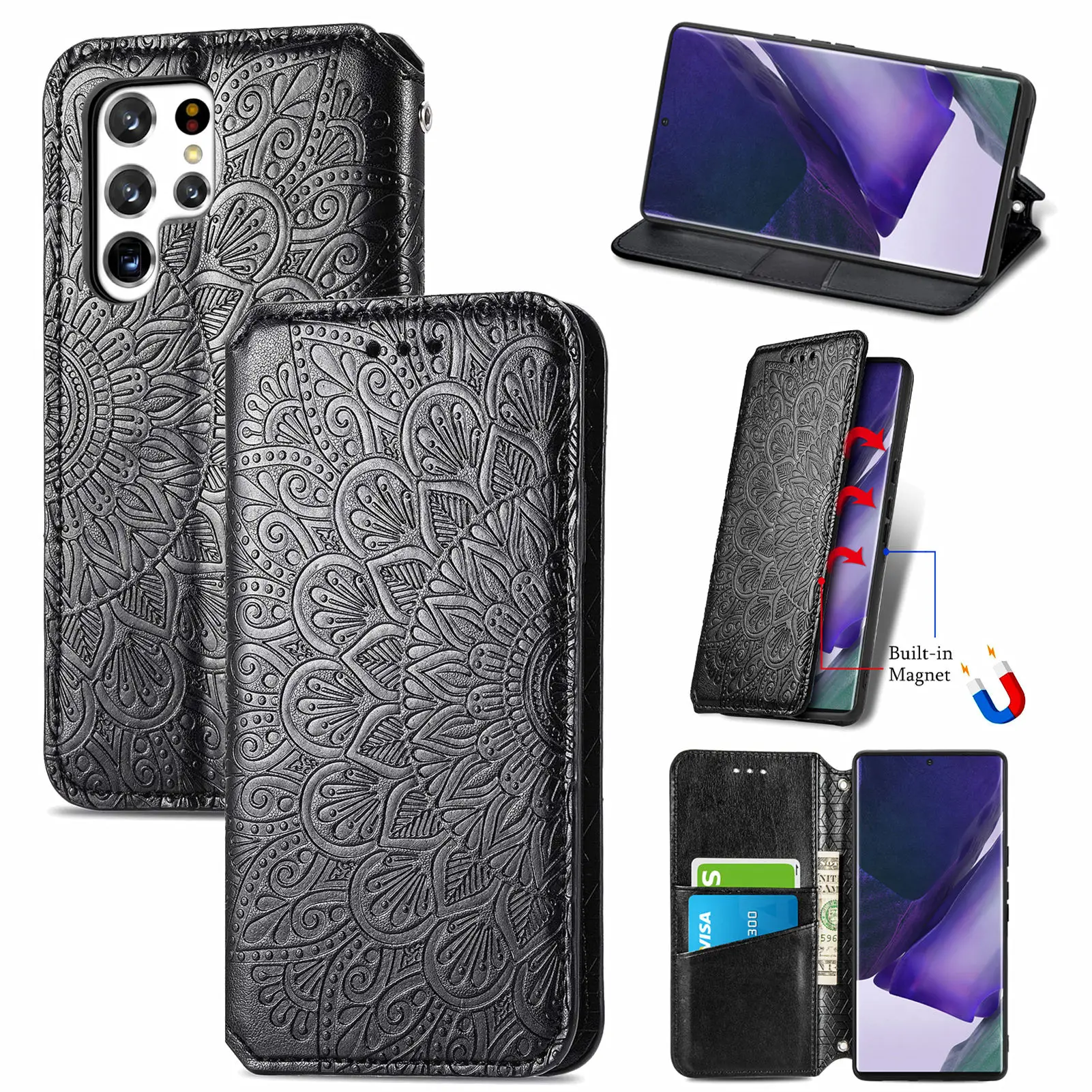 For Samsung Galaxy S23 Wallet Case Multi Slot Stand Magnetic Leather Cover For Samsung S22 S21 Ultra S20 S10 S9 Plus S7 S6 Dege