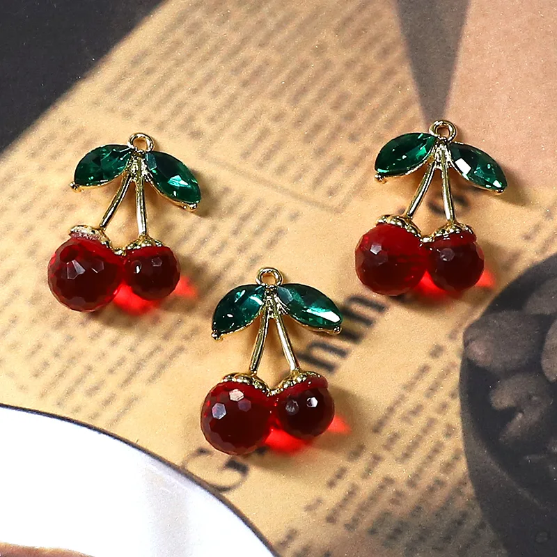 6 шт. стеклянные подвесок с вишней красный розовый цинковый сплав