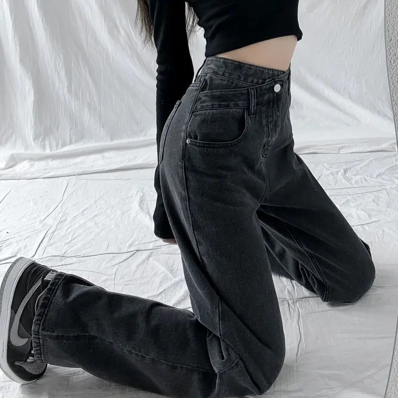 Black Jean Trousers for Women Wide Leg Denim Pants Y2k Streetwear High Waist Harajuku Korean Fashion Vintage Casual