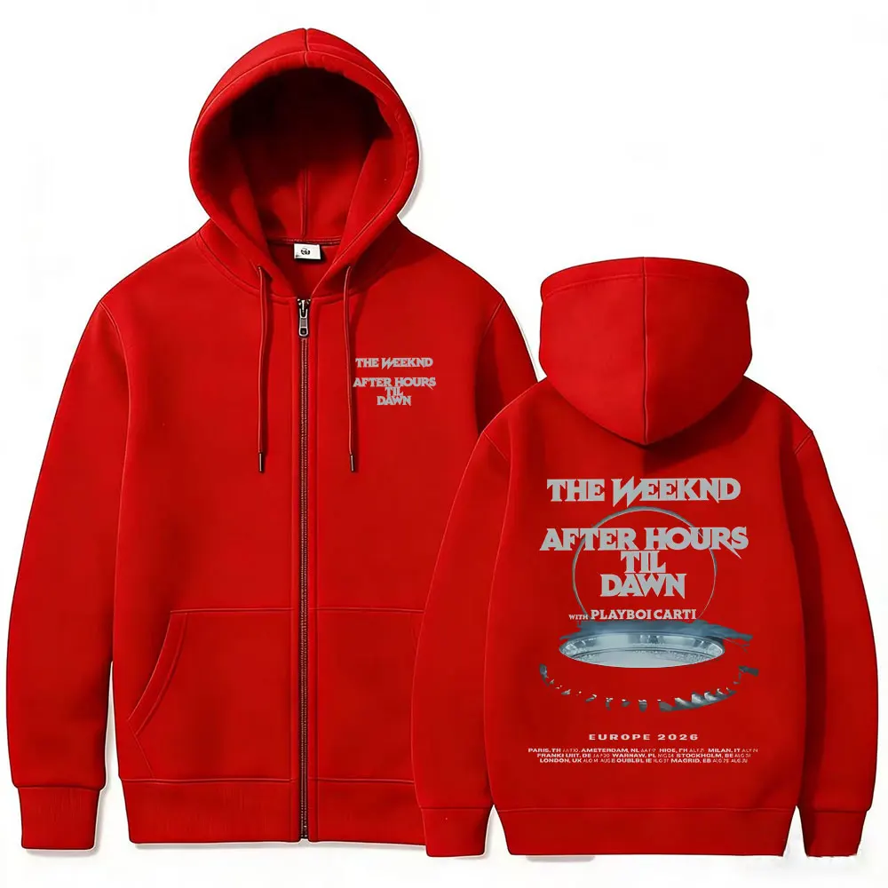 Фото Мужская толстовка на молнии в стиле хип-хоп с принтом The Weeknd After Hours Til Dawn и Playboi Carti Tour 2026, модная куртка в стиле поп-музыки №4