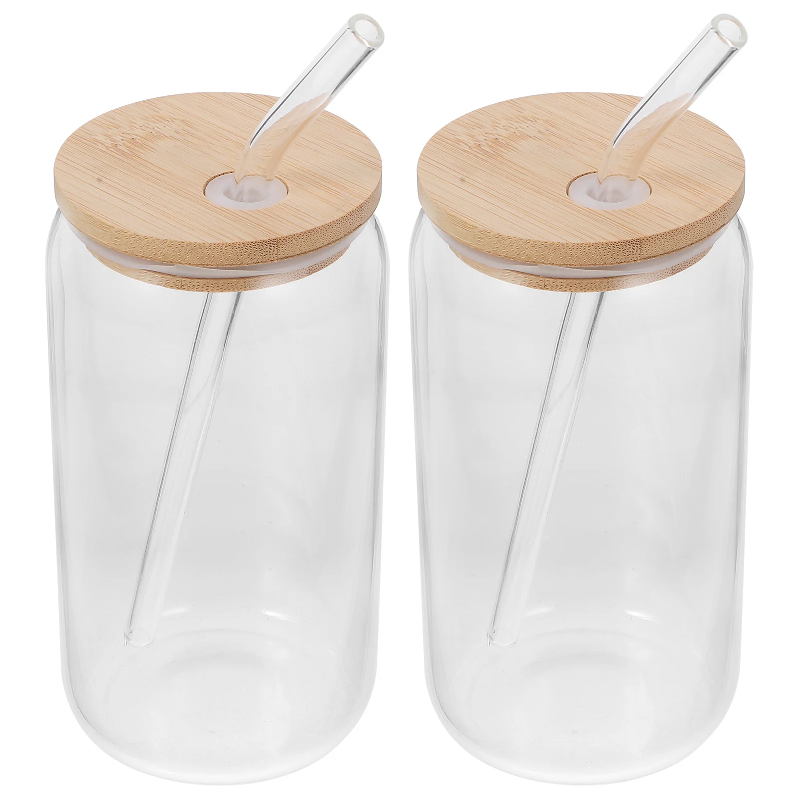 

2 Sets Glass Sippy Cup Clear Glasses Straw Mugs Milk Tea Cups Drink Water Coffee Office Lid