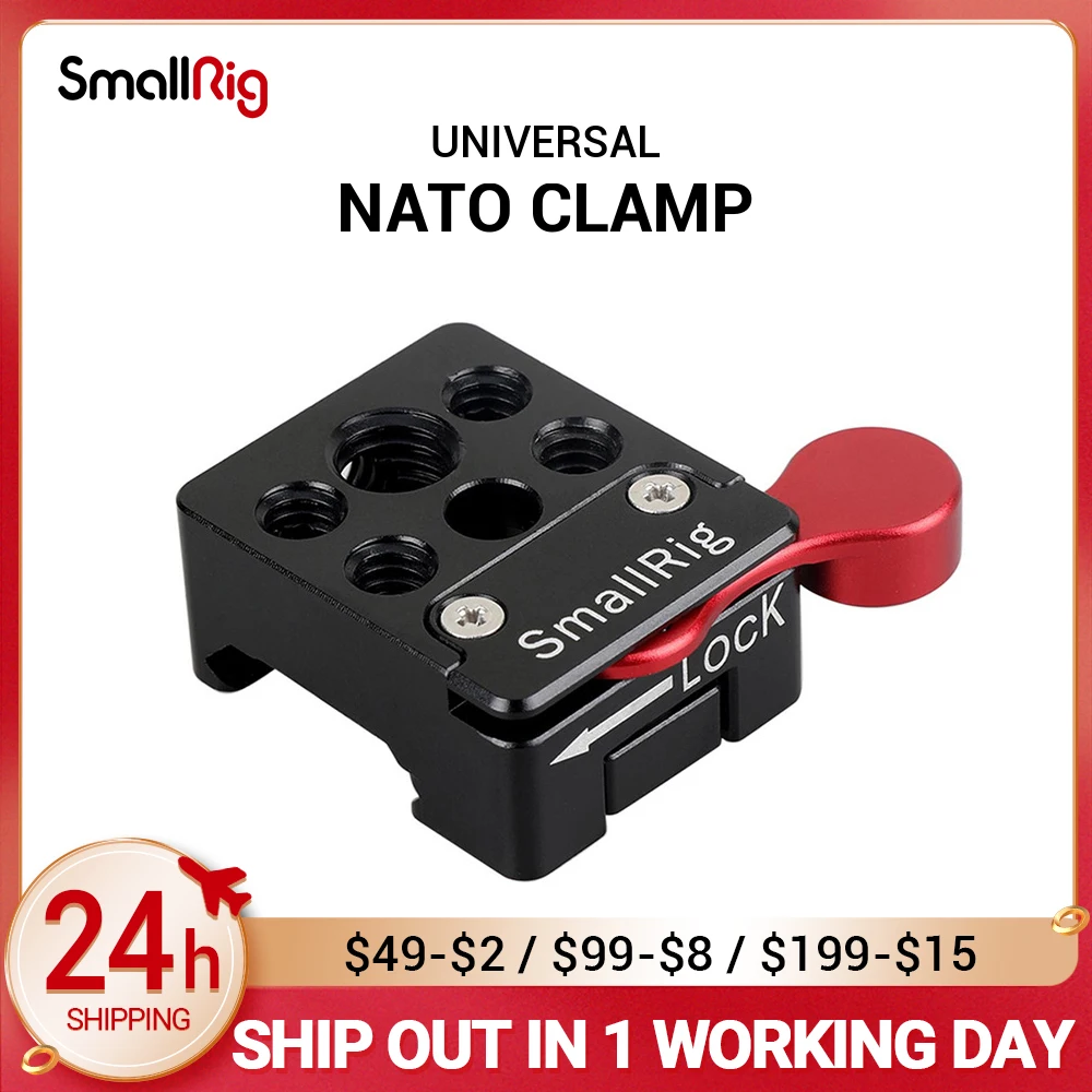 SmallRig NATO Clamp with a Red Locking Lever Allows to Mount a Cold Shoe Aluminum Material With 1/4 3/8 thread holes - 1885