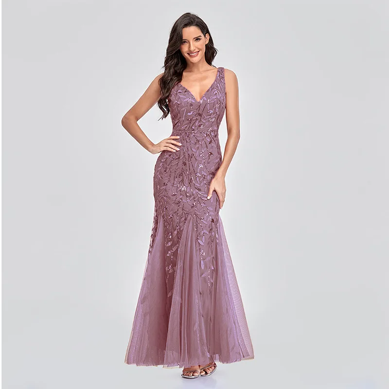 Elegant Luxury Evening Dress V-Neck Tulle Embroidered Sequin Sexy Mermaid Ball Gown Women Formal Dress Dress