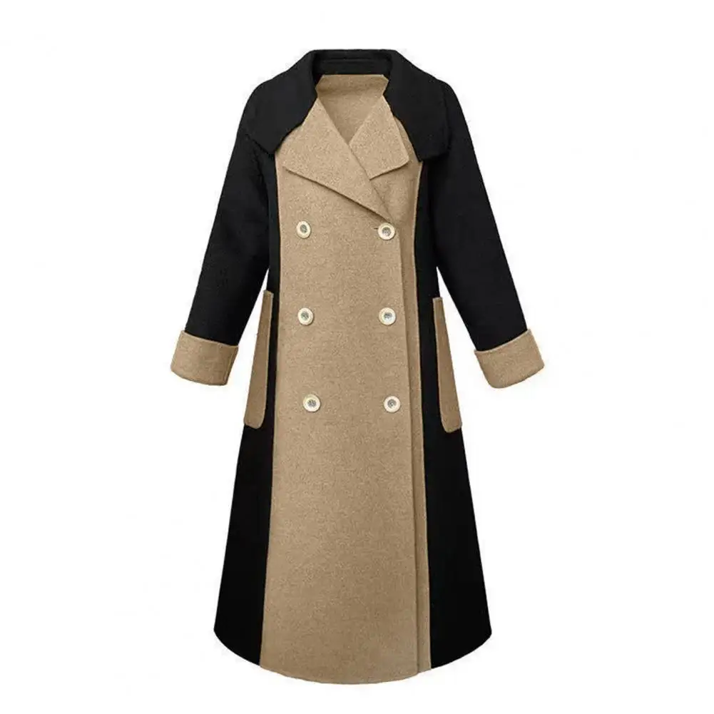 

Cardigan Lady Coat Double-sided Anti-wrinkle Lapel Women Winter Coat Trendy Contrast Color Loose Lady Coat for Shopping