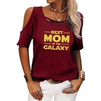 best mom galaxy woman o hals off shoulder korte mouw shirt vrouwen sexy zomer casual t shirt mode losse trui sling tops