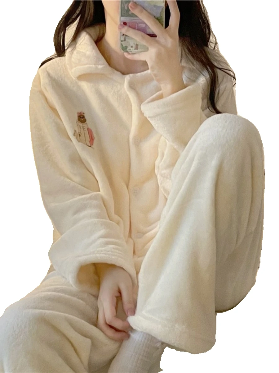 [Victoria Victoria] Толстая фланелевая пижама женская осенне-зимняя домашняя одежда с