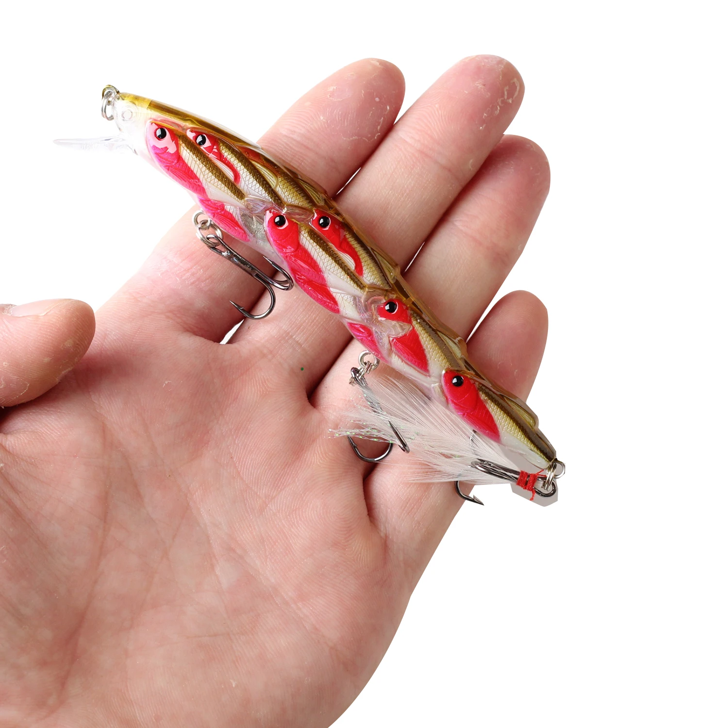 

1pcs 11cm 15g Artificial Simulation Group Fish Lure Slow Sinking Bionic Plastic Hard Bait With Feather Hook Fishing Tackle