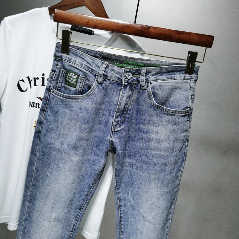 Мужские джинсы скинни светильник-голубые и серые брюки полной длины от