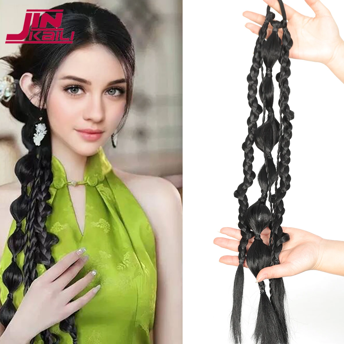 

JINKAILI синтетические двойные твист косы боксерская Твист Плетеный парик для конского хвоста Новая мода оплетка удлинитель ежедневное искусственное естественное черное