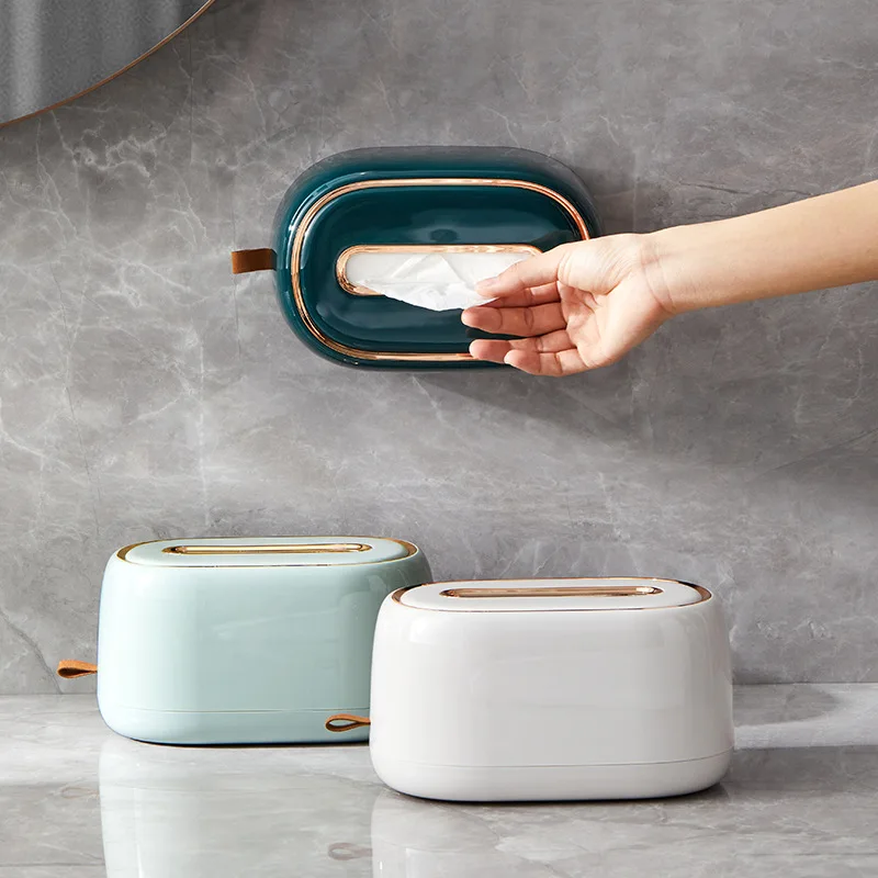 

Light Luxury Desktop Wall Spring Tissue Box Wall-Mounted Punch-Free Tissue Storage Box