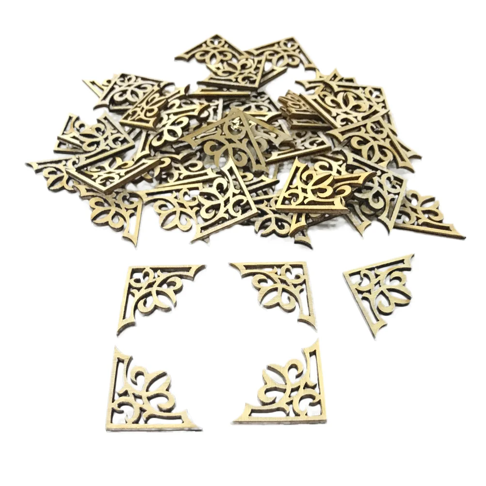 

50 Pcs Floral Decor Craft Decal Frame Vintage Scrapbook DIY Wood Ornaments Wedding Frame Wall Cabinet Decorations Solid Wood