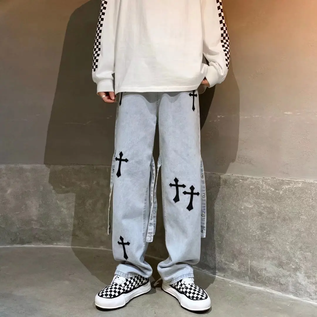 Spring and Summer Teen Jeans Korean Version New Fashion High Street Polyester Popular Denim Casual Jeans for Men