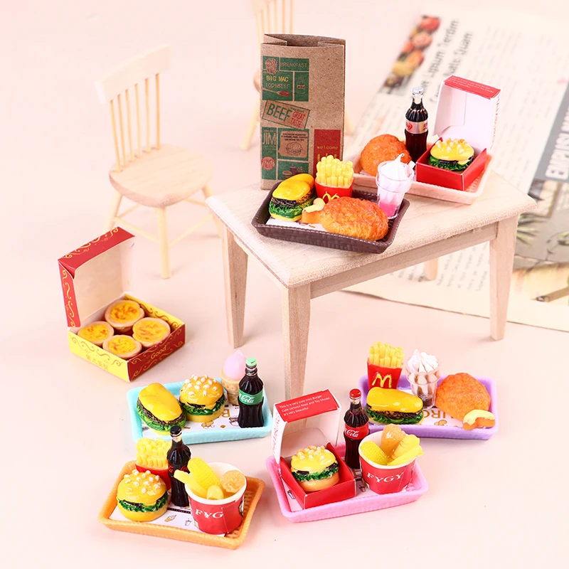 Миниатюрный Кукольный домик гамбургер картофель фри чашка-Кокс полный домашний
