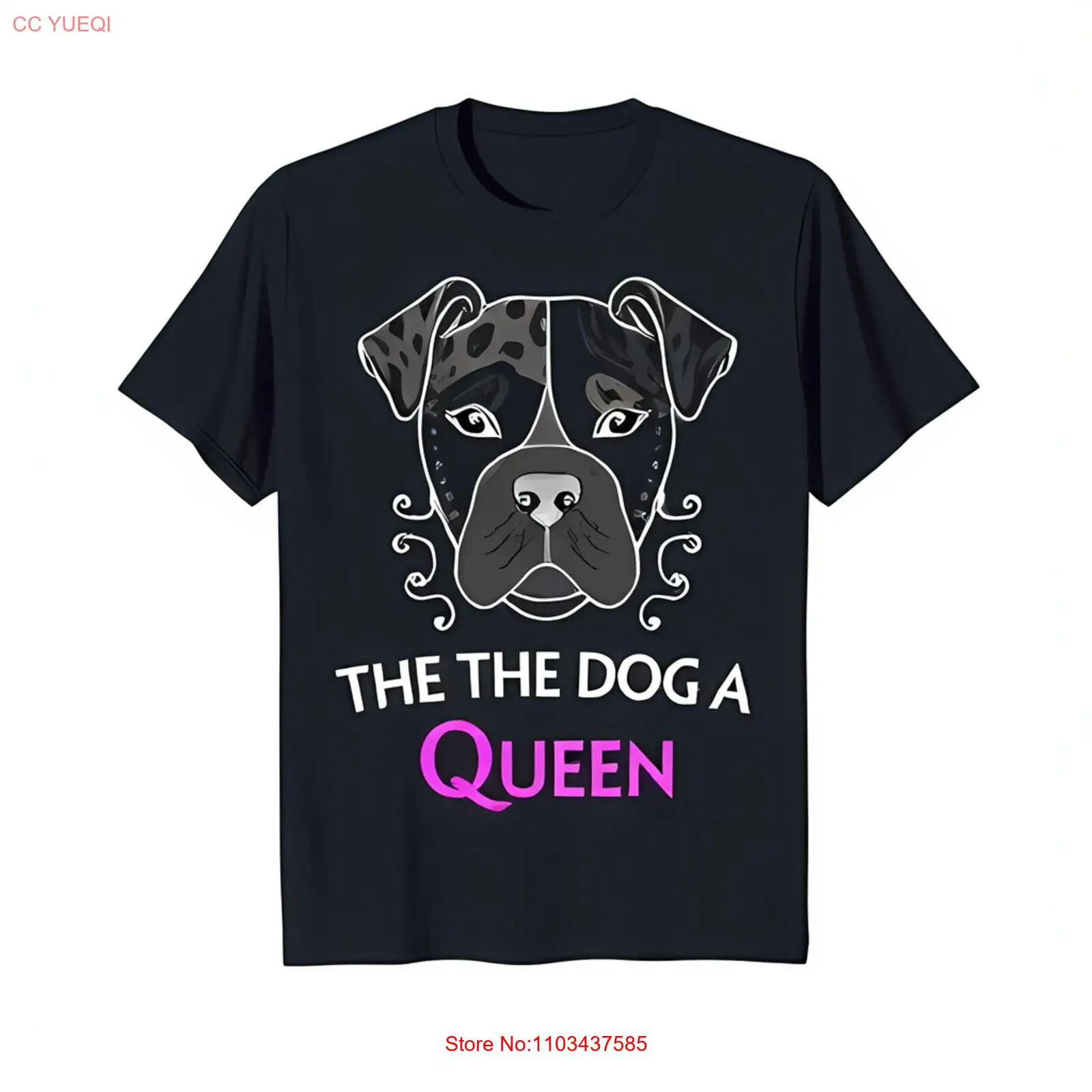 Черная футболка с рисунком Brindle и розовым дизайном Собака Королева