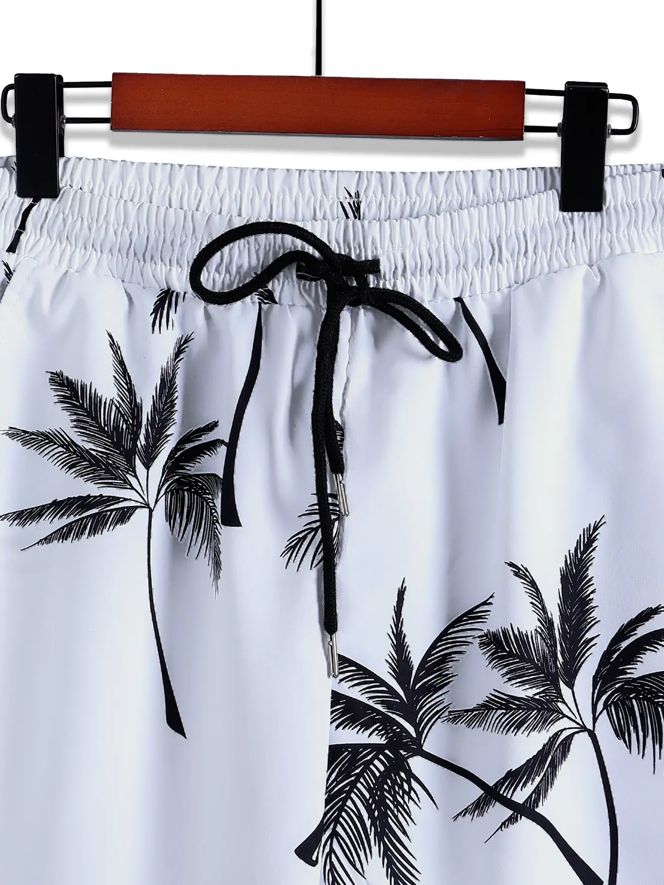 Men Random Palm Tree Print Shirt & Drawstring Waist Shorts Without Tee
