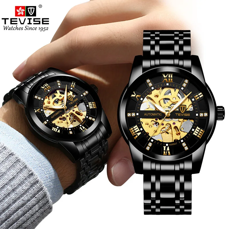 Men's fashion mechanical watches in tourbillon hollow steel belt watches in Europe and America