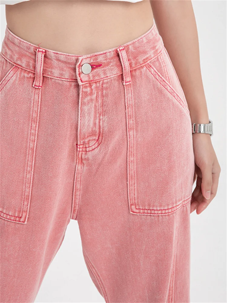 

2023 Pink Woman's Jeans High Waist Summer Wide Leg Denim Trouser Baggy Streetwear Chic Design Ladies Vintage Straight Jean Pants
