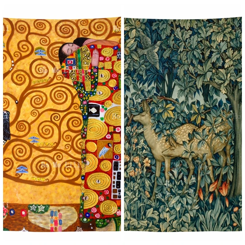 

The Embrace Gustav Klimt Fulfilment Abstract Paintings Forest Deer William Morris Textures And Patterns Tapestry By Ho Me Lili