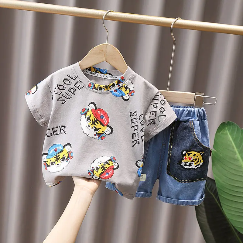 

New Kids Fashion Summer Baby Boys Girls Clothes Children Toddler Cartoon Tiger Print T Shirts Shorts 2Pcs/sets Infant Tracksuits