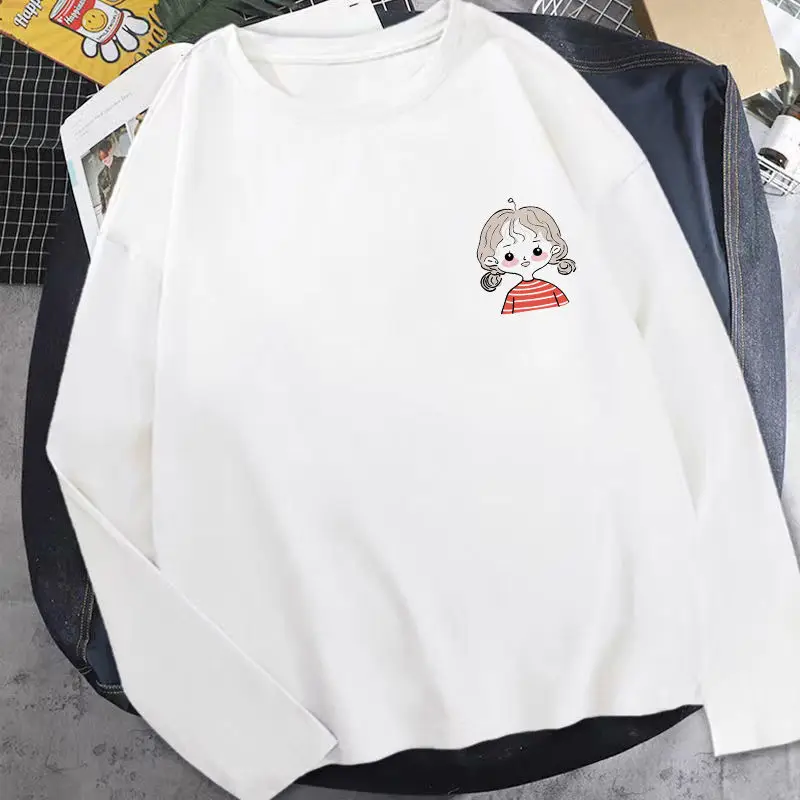 

Little cute print ladies longsleeved tshirt 2022 new round neck Korean version loose version allmatch girl aesthetic niche tops