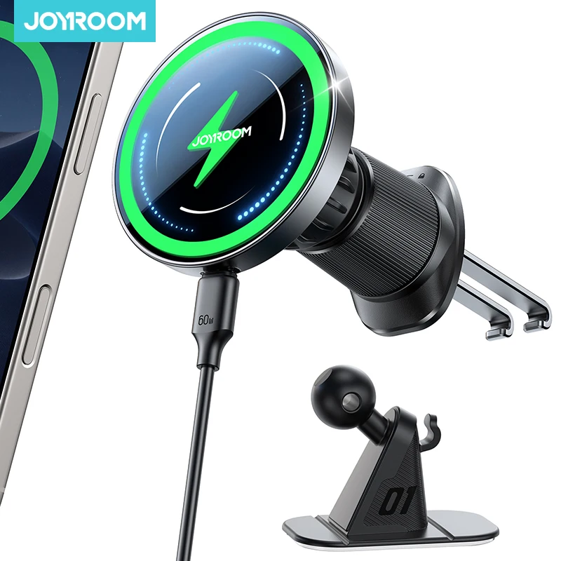 

Автомобильный держатель для телефона с беспроводной зарядкой Joyroom 15 Вт, магнитное автомобильное крепление 360 ° Регулировка одной руки для приборной панели/воздушного отверстия