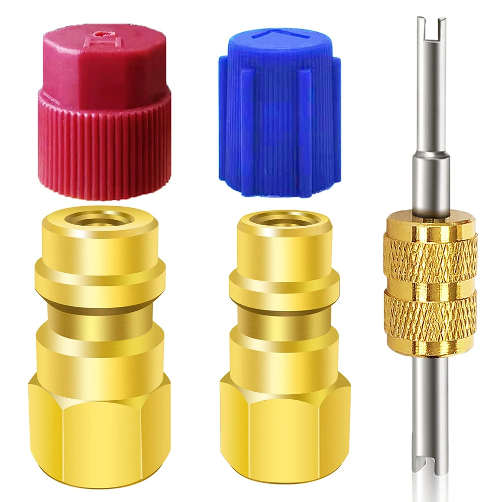 

2Pcs Air-Condition Filling Valve Fitting Port Adapter Universal High And Low Side Quick Coupler R12 To R134A Auto Accessories