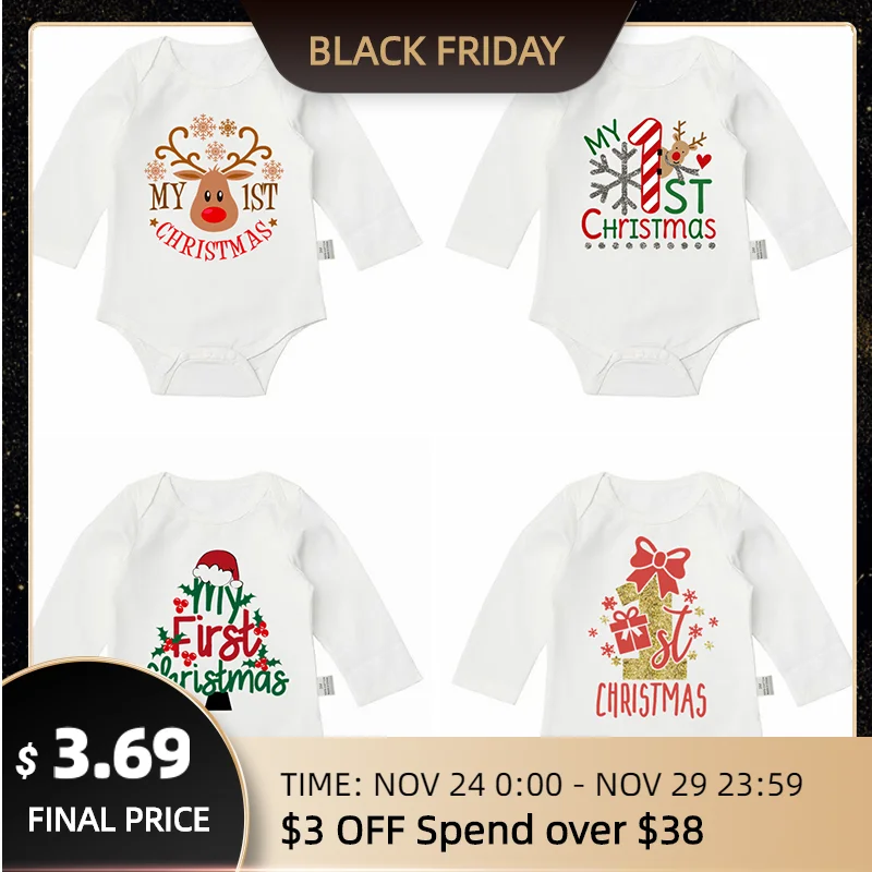 

Christmas Clothes Baby Bodysuits 0 To12 Months Newborn Romper Boys And Girls Long Sleeve Jumpsuit Xmas Party Infant Costume