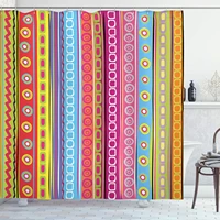 striped shower curtain colorful retro stripes circles boho pattern 90s style rainbow art print cloth fabric bathroo