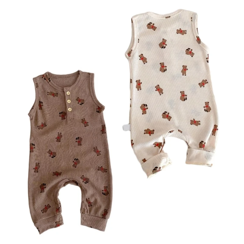 

Baby Summer Outfits Sleeveless Romper Cartoon Bear Jumpsuit Toddler Cotton Sweatshirt Fashion Boys Girls Unisex Wholesale