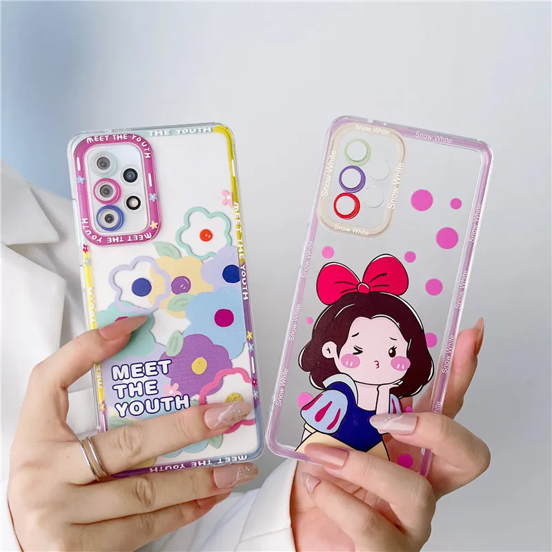 

Чехол для Samsung A53 73 23 13 33 52 72 32 12 51 71, прозрачный чехол с цветочным принтом принцессы для Samsung Note 20 Ultra 10 S22 S21 S20 FE, Coque