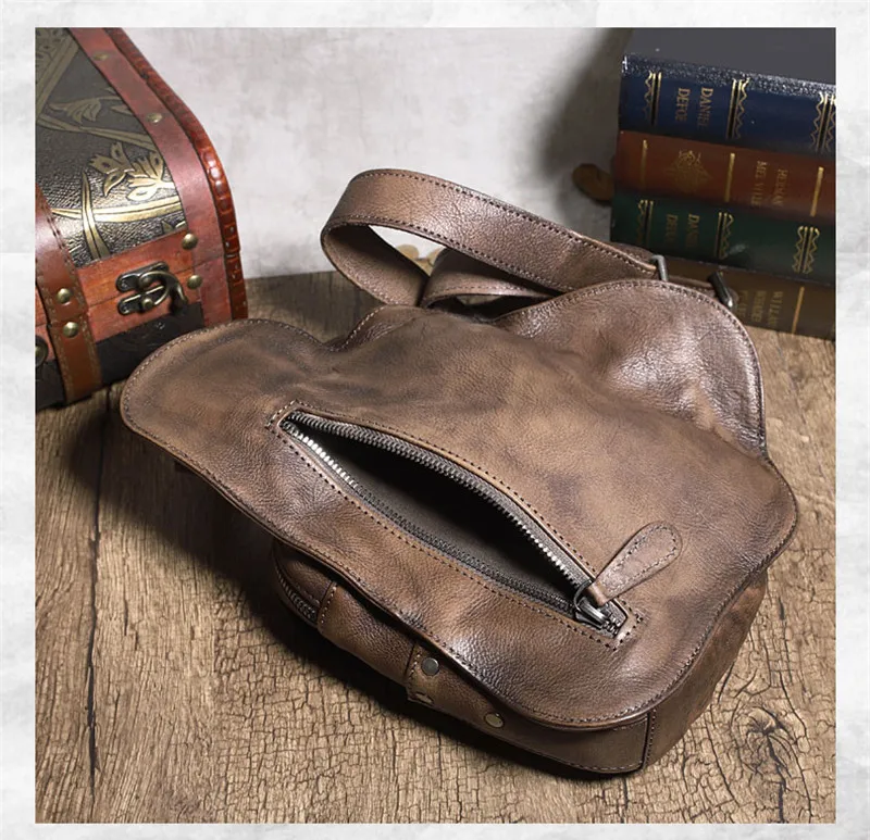 Vintage designer natural genuine leather men's chest bag casual designer handmade real cowhide outdoor daily crossbody bag
