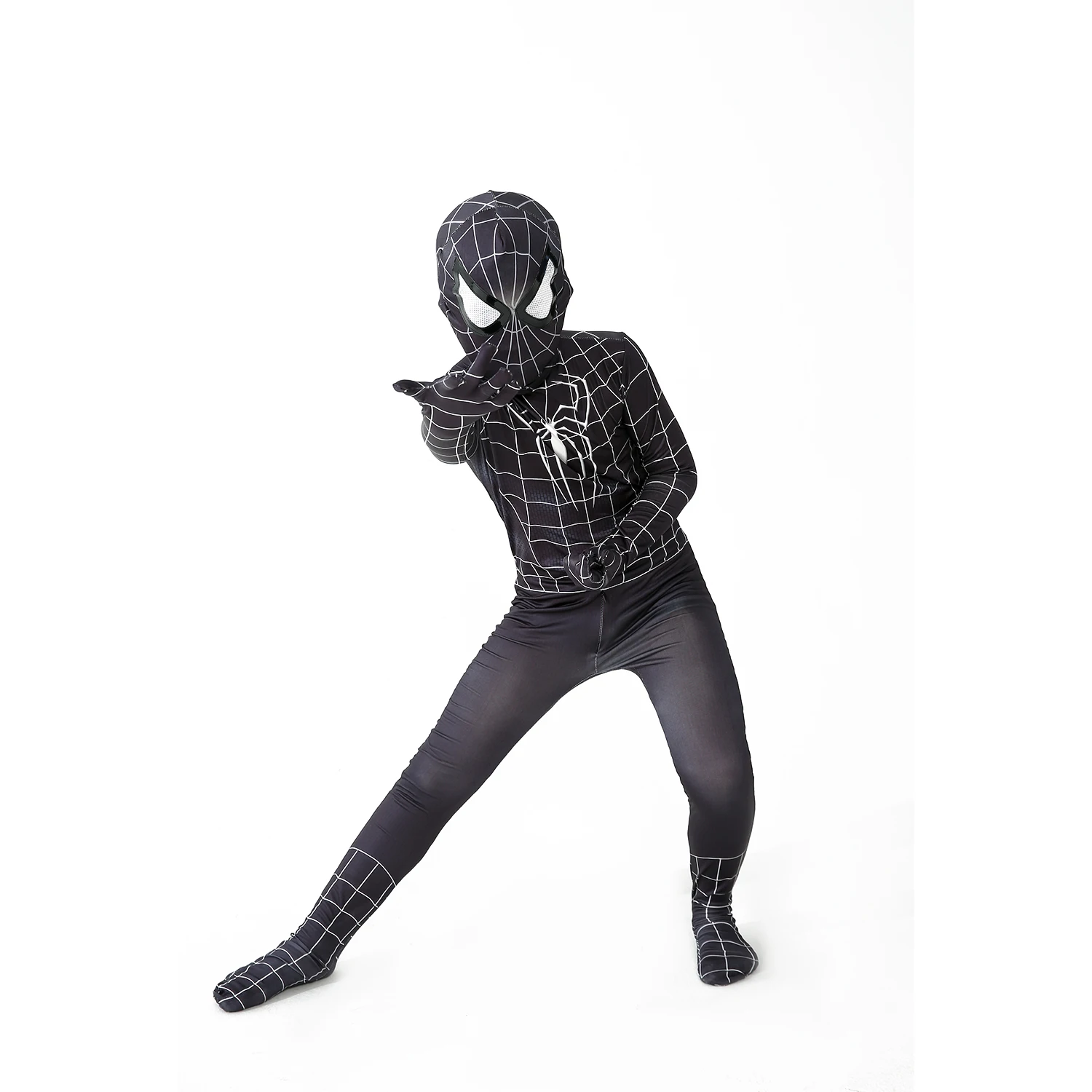 biack spider man  Superhero Costume Bodysuit for Kids Spandex Zentai Halloween Cosplay Jumpsuit 3D Style
