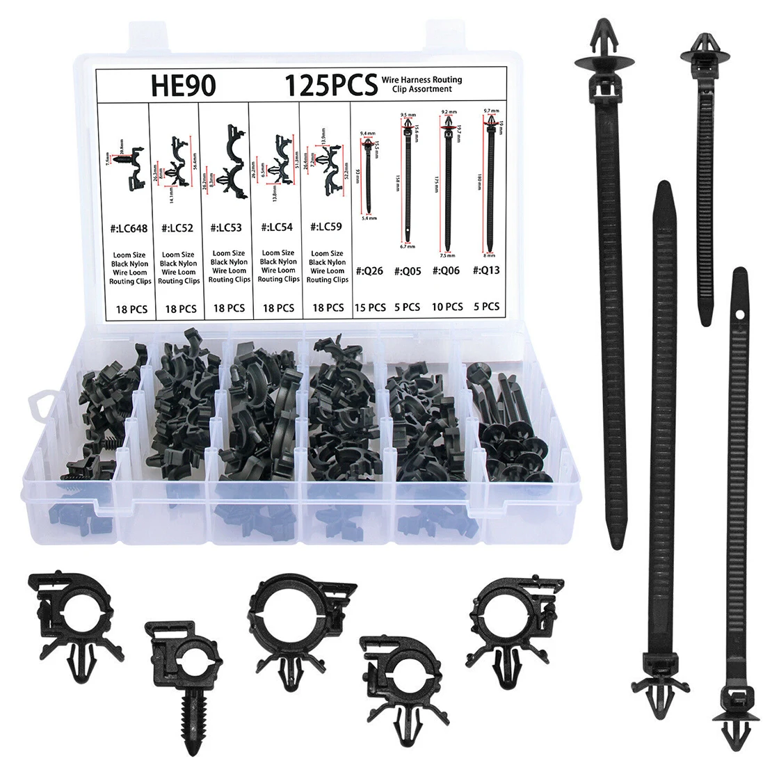 

125pcs/Set Car Nylon Wire Harness Routing Clip Retainer Cable Tie Assortment Black Fit For GM Honda Mazda