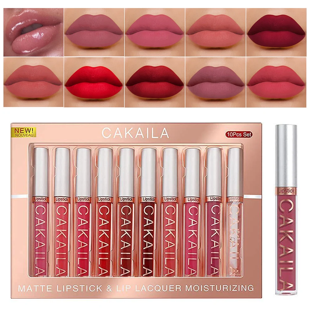 

10 шт./набор, водостойкий матовый блеск для губ