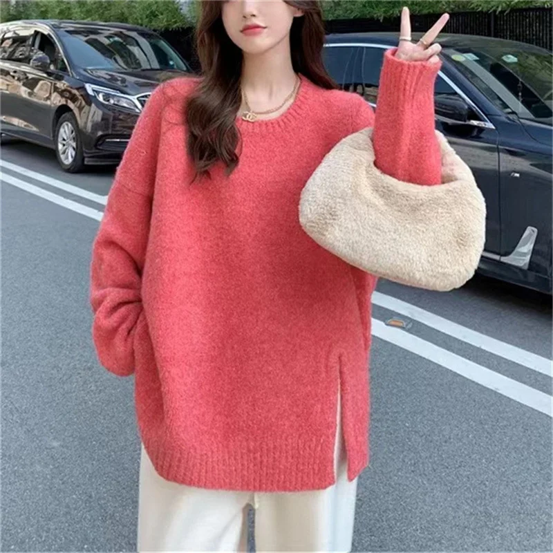 

2023 Autumn and Winter New Sweater Loose Lazy Wind Outside to Wear Pullover Top Japanese Gentle Wind Sweater Female Solid Color