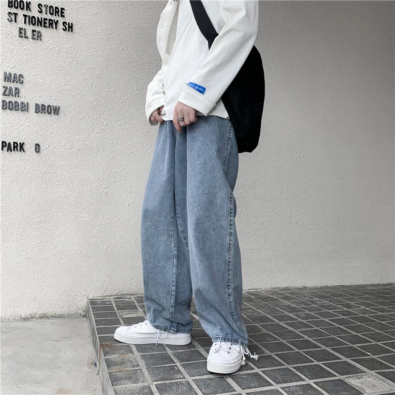 Retro Autumn Trend Wide Leg Drawstring Jeans Men's Straight Leg Loose Student Joker Bow Feet Torre Pants