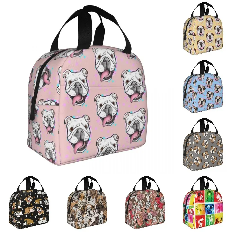 English Bulldog Insulated Lunch Bag British Dog Portable Cooler Thermal Bento Box for Women School Children Picnic Food Bags