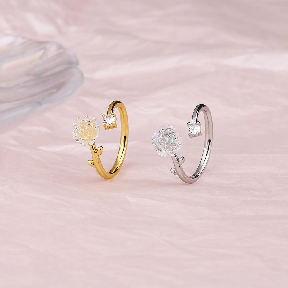 

2023 Fashion Girl New Style Minimalist Sweet Rose Rings for Women Hollow Irregular Geometric Birthday Party Jewelry