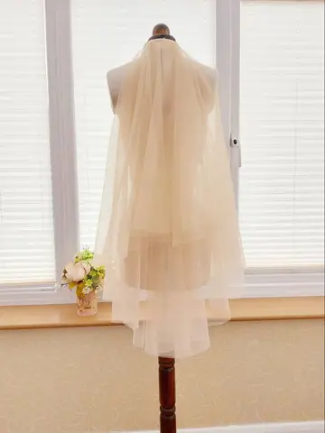 2-х уровневая фата с обрезанными краями, свадебная фата цвета шампанского