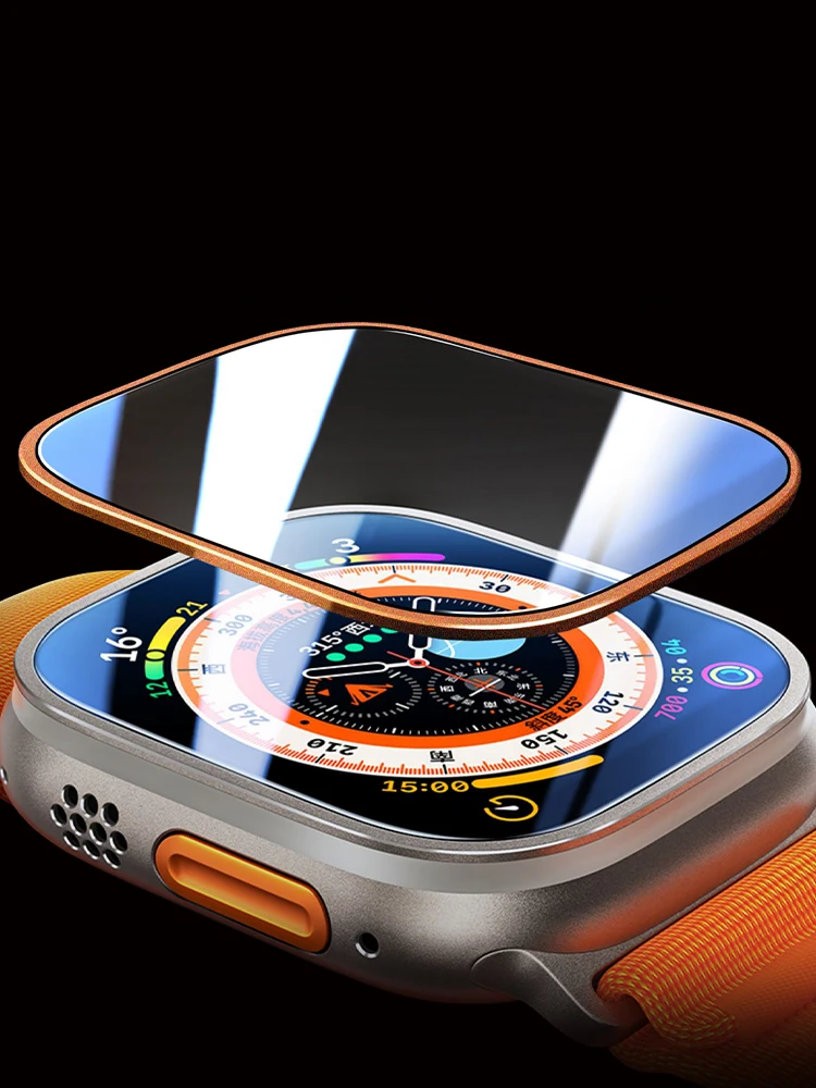 Титановая металлическая рамка Apple Watch Ultra 49 мм закаленное стекло защитная пленка