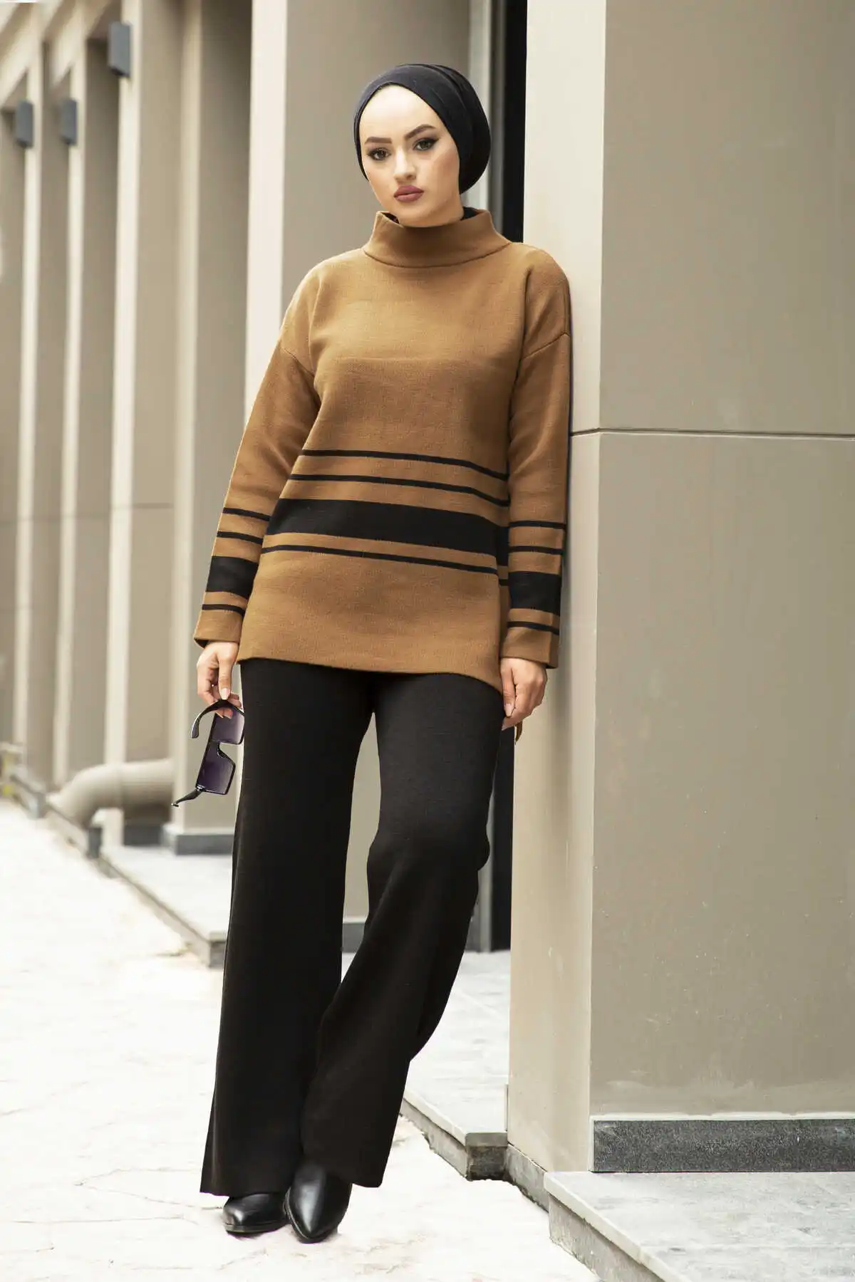 Детали ленты хиджаб Трикотажный костюм кофейный зимний осенний 2021 Стандартный