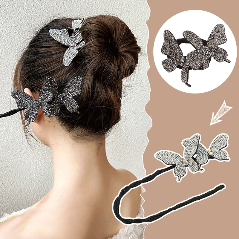 

Fashion Sweet Rhinestones Hair Clips Bling Bling Butterfly Hairpin Horsetail Buckle Women Ponytail Holder Bun Hair Claw Crystal